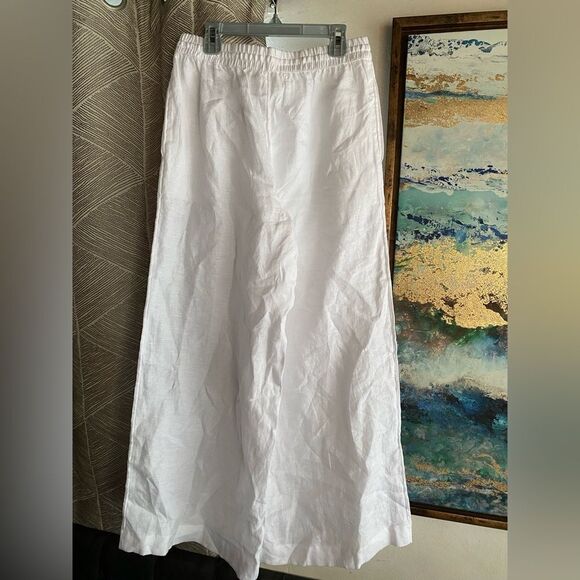 Haven Well Within Pants Size S NWT 100% Linen Wide Leg White Pockets  Waist Tie - Picture 2 of 13